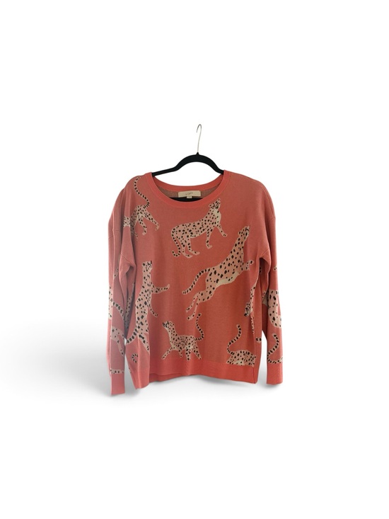 LOFT Sweaters - LOFT Coral Pink Crewneck Sweater with Leopard Print